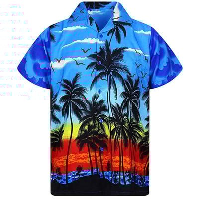 Vyriški havajietiški marškiniai ES dydžio 5XL Kokoso medžio 3D spausdinimas Vasariniai laisvi trumpomis rankovėmis marškinėliai Laisvalaikio sagomis žemyn paplūdimio marškiniai šventiniai
