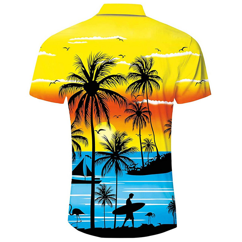 Vyriški havajietiški marškiniai ES dydžio 5XL Kokoso medžio 3D spausdinimas Vasariniai laisvi trumpomis rankovėmis marškinėliai Laisvalaikio sagomis žemyn paplūdimio marškiniai šventiniai