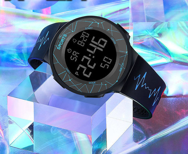 Ceas electronic impermeabil cu curea din cauciuc