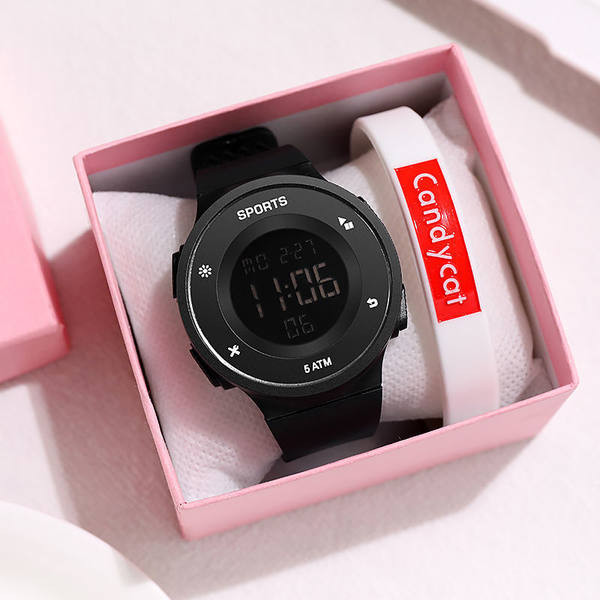 Ceas electronic impermeabil cu curea din cauciuc