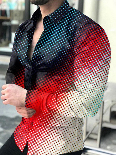 Jesenska moda, luksuzne društvene muške košulje, košulja s otvorenim ovratnikom, ležerna majica s dugim rukavima s printom na točkice, muška odjeća, kardigan