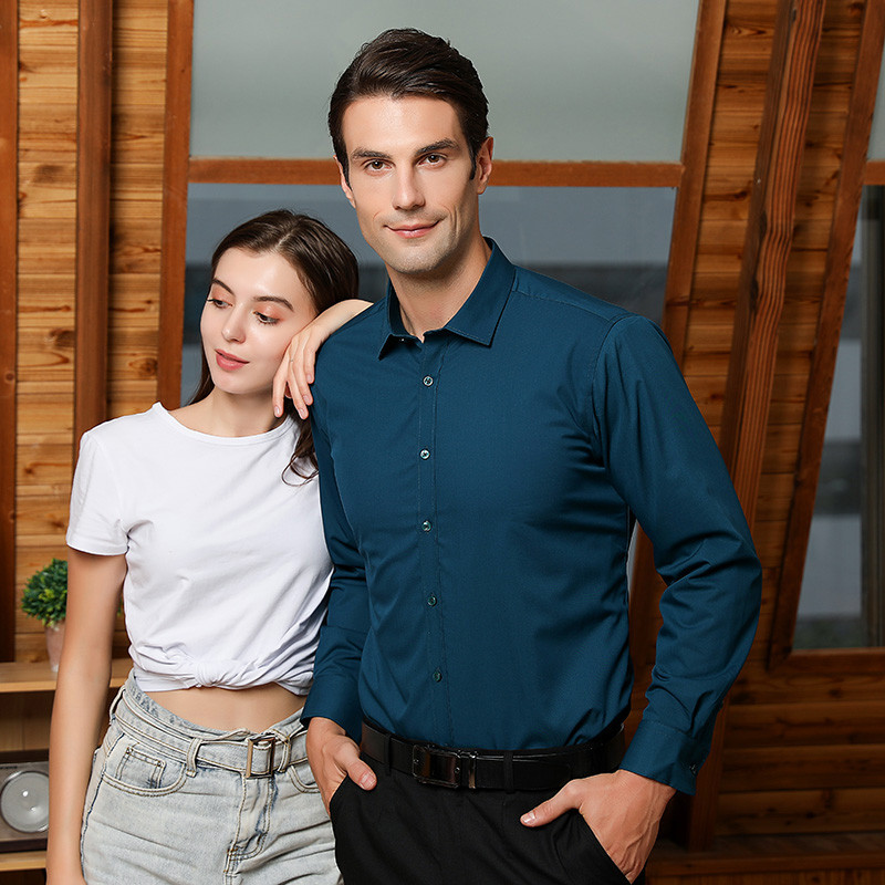 Férfi normál szabású, hosszú ujjú, sztreccs, könnyen ápoló ing hivatalos irodai/munkaruházati bambuszszálas tömör szociális ingek