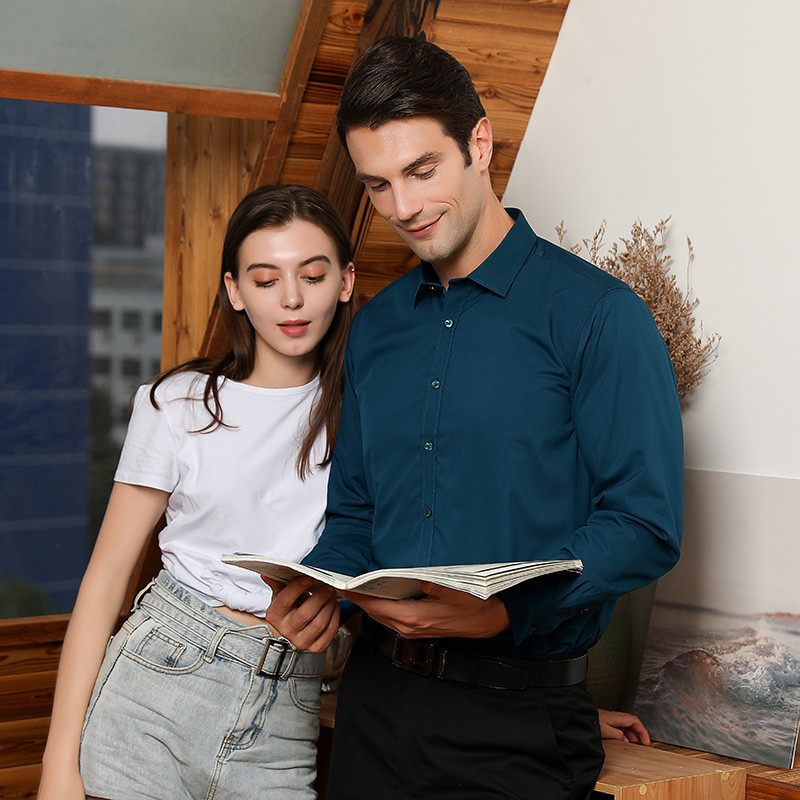 Férfi normál szabású, hosszú ujjú, sztreccs, könnyen ápoló ing hivatalos irodai/munkaruházati bambuszszálas tömör szociális ingek