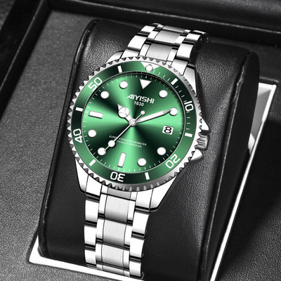 Vyriškas laikrodis su metaline apyranke ir šviečiančiomis rodyklėmis – keli modeliai