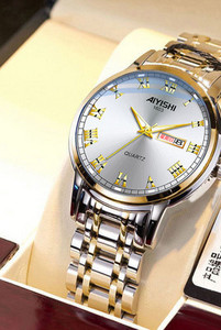 Vyriškas vandeniui atsparus laikrodis su metaline grandinėle