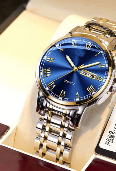 Vyriškas vandeniui atsparus laikrodis su metaline grandinėle