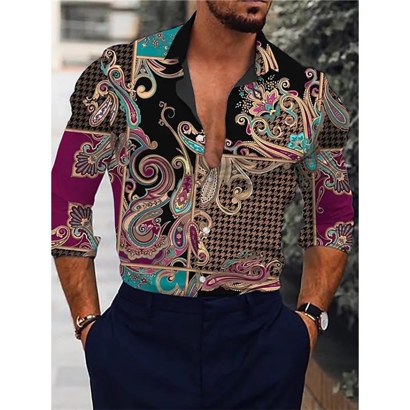 Rudens modes vīriešu krekli Lielizmēra krekls Ikdienišķa Totēma apdrukas topi ar garām piedurknēm Vīriešu apģērbi Kluba jakas blūzes Augstas kvalitātes