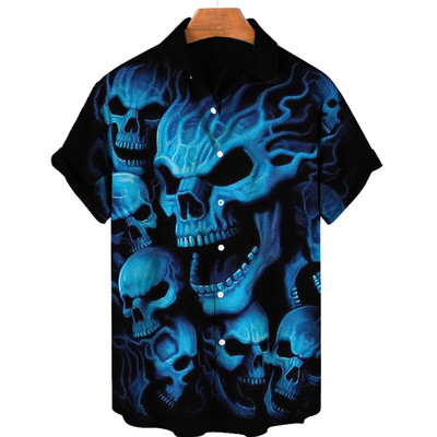 2022. Široki prozračni gornji dio 5xl havajska košulja za muškarce Ljetne košulje za muškarce 3d print horor lubanja Moda za muškarce kratkih rukava