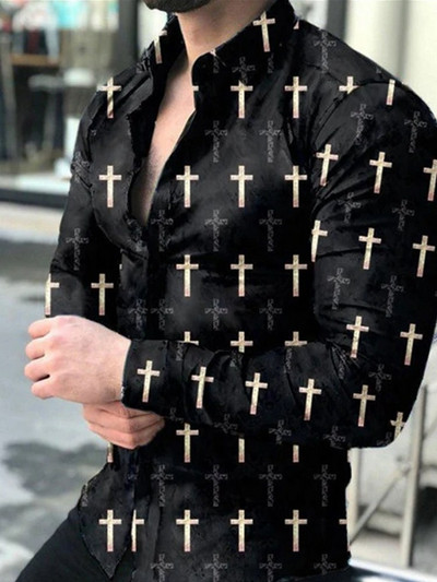 Pavasario ruduo, kvadratinis tinklelis Laipsniški vyriški madingi marškiniai su atlenkiama apykakle Marškiniai su sagomis Kasdieniai marginti viršutiniai ilgomis rankovėmis S-5XL