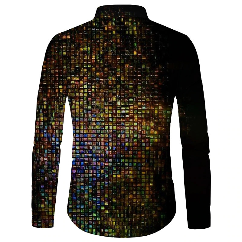 Pavasario ruduo, kvadratinis tinklelis Laipsniški vyriški madingi marškiniai su atlenkiama apykakle Marškiniai su sagomis Kasdieniai marginti viršutiniai ilgomis rankovėmis S-5XL