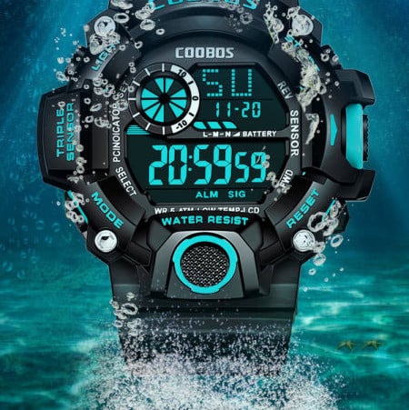 Šviečiantis vandeniui atsparus laikrodis