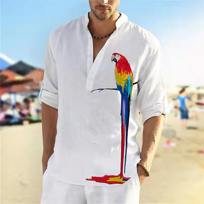 Muške košulje Proljeće Ljeto Vintage otisnute široke košulje dugih rukava s tankim gumbima od imitacije lana za muškarce Ležerna odjeća velikih veličina