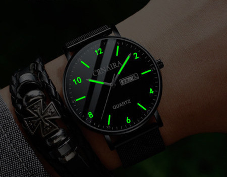 Vyriškas vandeniui atsparus laikrodis su nerūdijančio plieno apyranke