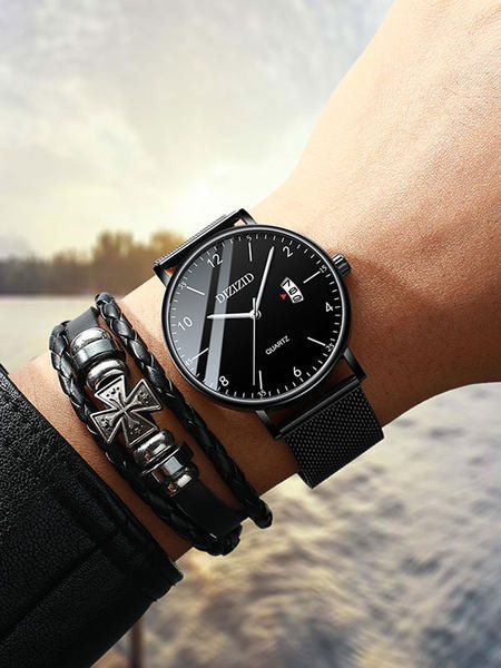 Vyriškas vandeniui atsparus laikrodis su nerūdijančio plieno apyranke