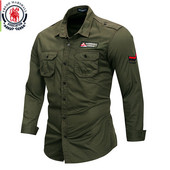 Fredd Marshall 2021 Νέο 100% βαμβακερό στρατιωτικό πουκάμισο ανδρικό μακρυμάνικο casual φόρεμα ανδρικό πουκάμισο εργασίας Cargo με κέντημα 115