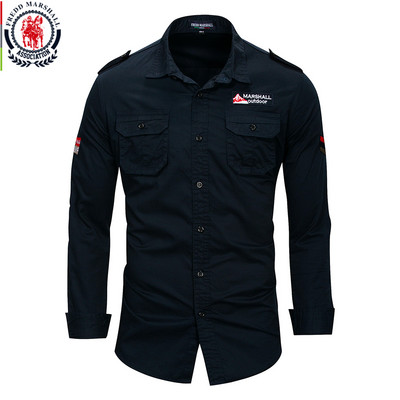 Fredd Marshall 2021 Νέο 100% βαμβακερό στρατιωτικό πουκάμισο ανδρικό μακρυμάνικο casual φόρεμα ανδρικό πουκάμισο εργασίας Cargo με κέντημα 115