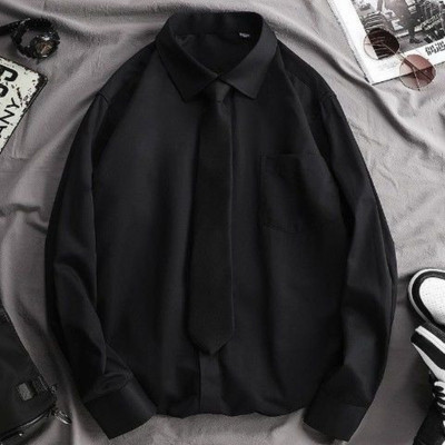 EBAIHUI vyriški balti marškiniai su kaklaraiščių rinkiniu Preppy Uniform DK Laisvi ilgomis rankovėmis marškiniai Pora Laisvi pagrindiniai trumpi marškiniai Azijos dydis