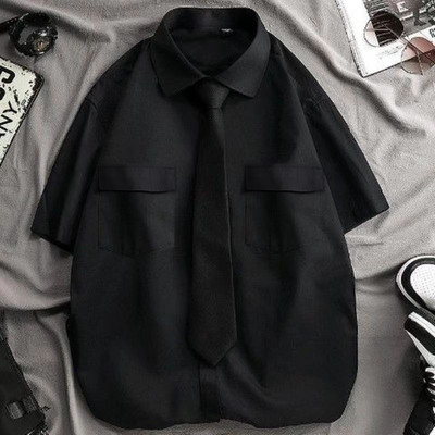 EBAIHUI vyriški balti marškiniai su kaklaraiščių rinkiniu Preppy Uniform DK Laisvi ilgomis rankovėmis marškiniai Pora Laisvi pagrindiniai trumpi marškiniai Azijos dydis