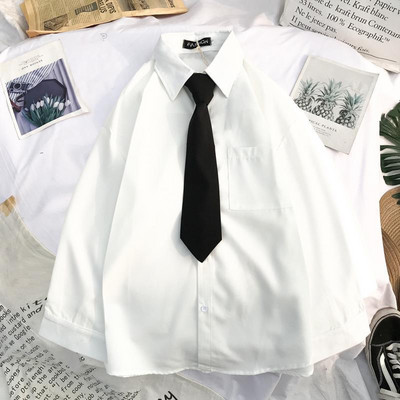 EBAIHUI vyriški balti marškiniai su kaklaraiščių rinkiniu Preppy Uniform DK Laisvi ilgomis rankovėmis marškiniai Pora Laisvi pagrindiniai trumpi marškiniai Azijos dydis