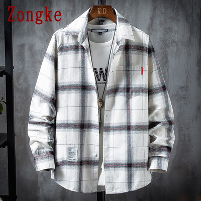 Zongke vabaaja särgid meeste rõivad 2022 moodne pikkade varrukatega ruuduline särk Meeste Harajuku ruuduline meeste särk pikkade varrukatega M-3XL