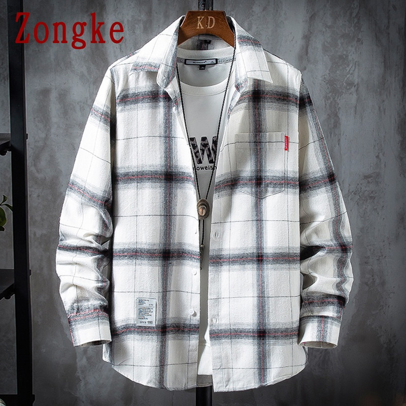 Zongke laisvalaikio marškiniai vyrams, drabužiai 2022 m. Madingi ilgomis rankovėmis languoti marškiniai Vyriški Harajuku languoti vyriški marškiniai ilgomis rankovėmis M-3XL