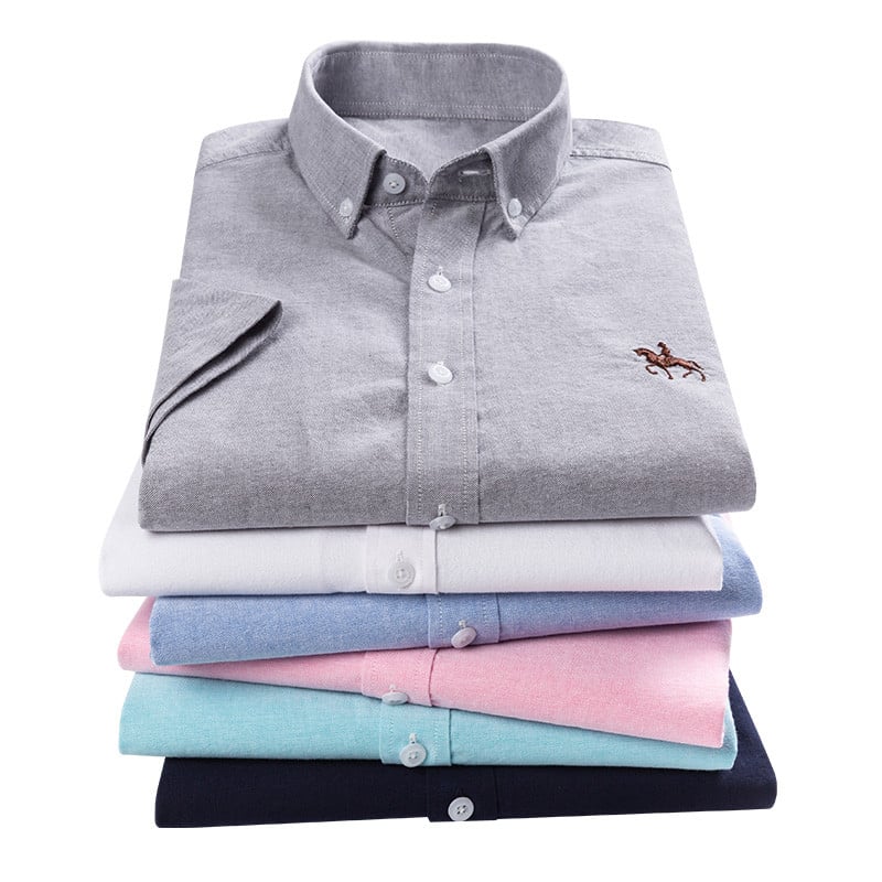 Vasaros trumpomis rankovėmis apvyniotos apykaklės, įprastos, naujos spalvos Oksfordo audinys, 100 % medvilnė, puikūs, patogūs verslo vyriški laisvalaikio marškiniai