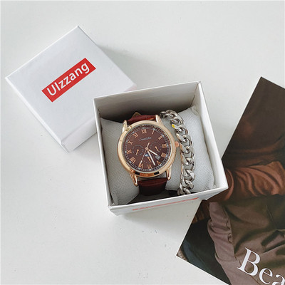 Мъжки ежедневен часовник с кръгъл циферблат и каишка от еко кожа