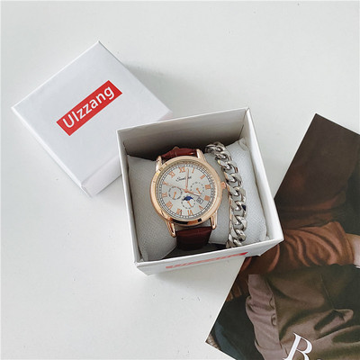 Мъжки ежедневен часовник с кръгъл циферблат и каишка от еко кожа