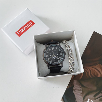 Мъжки ежедневен часовник с кръгъл циферблат и каишка от еко кожа