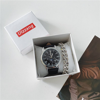 Мъжки ежедневен часовник с кръгъл циферблат и каишка от еко кожа