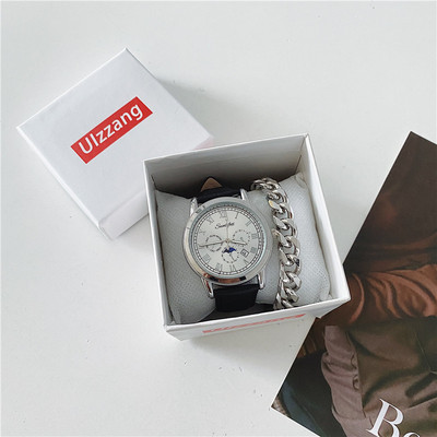 Мъжки ежедневен часовник с кръгъл циферблат и каишка от еко кожа