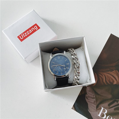 Мъжки ежедневен часовник с кръгъл циферблат и каишка от еко кожа