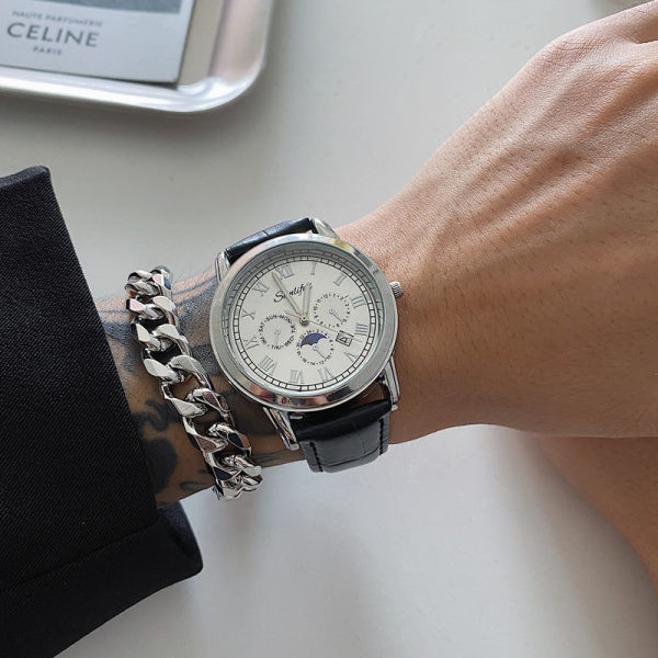 Мъжки ежедневен часовник с кръгъл циферблат и каишка от еко кожа