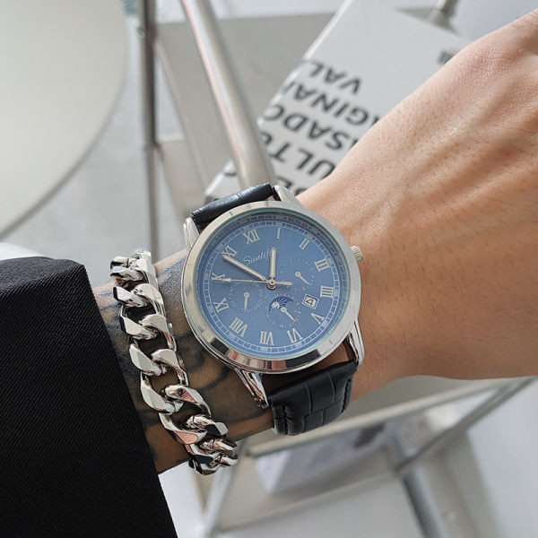 Мъжки ежедневен часовник с кръгъл циферблат и каишка от еко кожа