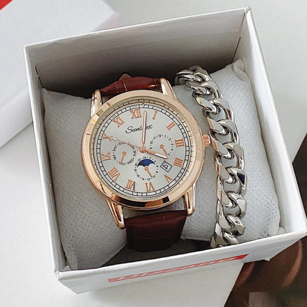 Мъжки ежедневен часовник с кръгъл циферблат и каишка от еко кожа