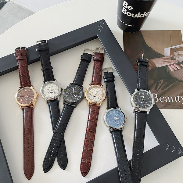 Мъжки ежедневен часовник с кръгъл циферблат и каишка от еко кожа