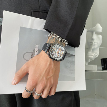 Нов модел квадратен мъжки часовник с кожена каишка