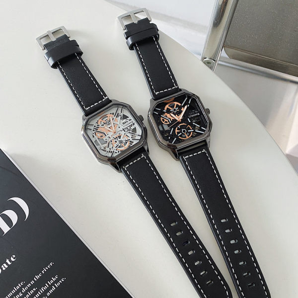 Új modell négyszögletes férfi karóra bőr szíjjal