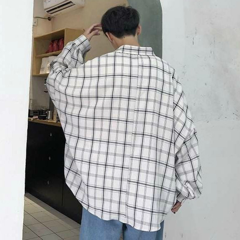 Férfi Alkalmi ingek Kockás egysoros, hosszú ujjú, 3XL-es, bő koreai divatos túlméretezett, vékony felsőruházat, BF