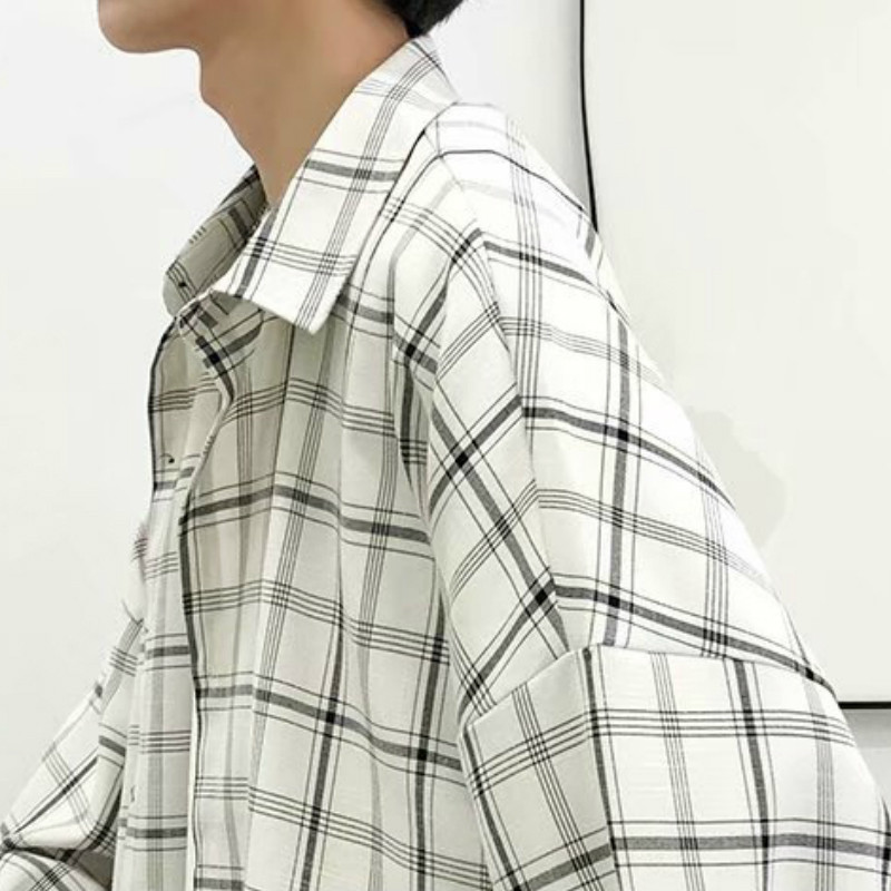 Férfi Alkalmi ingek Kockás egysoros, hosszú ujjú, 3XL-es, bő koreai divatos túlméretezett, vékony felsőruházat, BF