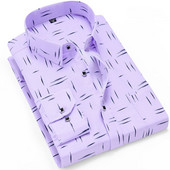 ÚJ Férfi Divat Alkalmi hosszú ujjú nyomtatott ing Slim Fit Férfi Social Business Ruha Ing Márka Férfi Ruházat Puha Kényelmes