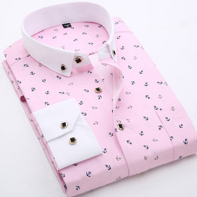 ÚJ Férfi Divat Alkalmi hosszú ujjú nyomtatott ing Slim Fit Férfi Social Business Ruha Ing Márka Férfi Ruházat Puha Kényelmes