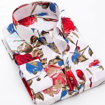 ÚJ Férfi Divat Alkalmi hosszú ujjú nyomtatott ing Slim Fit Férfi Social Business Ruha Ing Márka Férfi Ruházat Puha Kényelmes