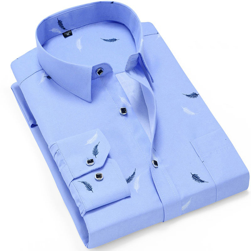 ÚJ Férfi Divat Alkalmi hosszú ujjú nyomtatott ing Slim Fit Férfi Social Business Ruha Ing Márka Férfi Ruházat Puha Kényelmes