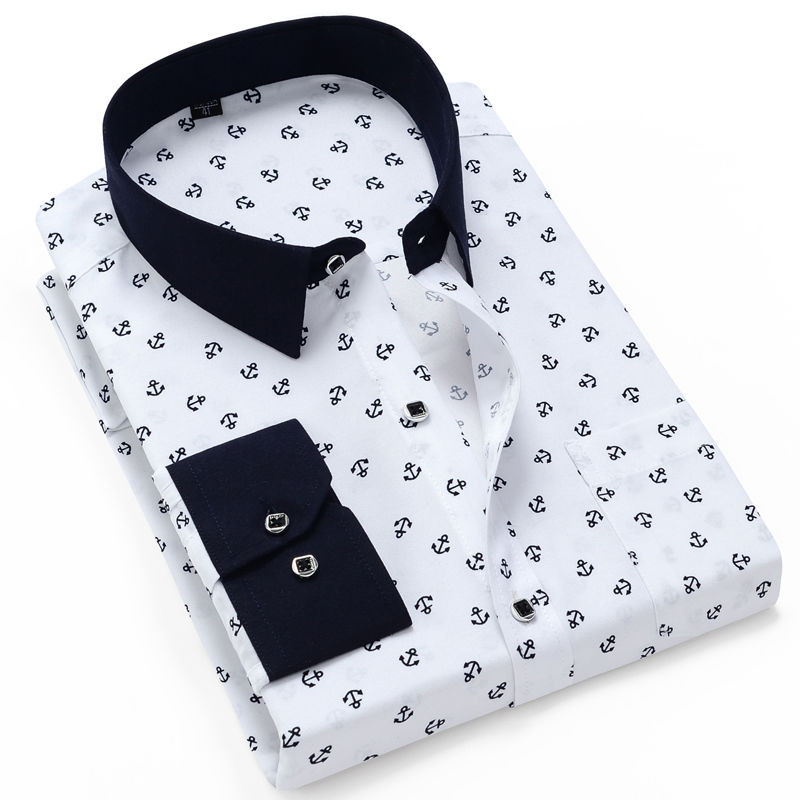 ÚJ Férfi Divat Alkalmi hosszú ujjú nyomtatott ing Slim Fit Férfi Social Business Ruha Ing Márka Férfi Ruházat Puha Kényelmes