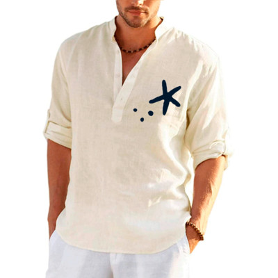 Nauji vyriški laisvalaikio lininiai marškiniai ilgomis rankovėmis Vienspalviai dideli medžio raštais vyriški laisvalaikio marškiniai Laisvi, didelio dydžio viršūnės