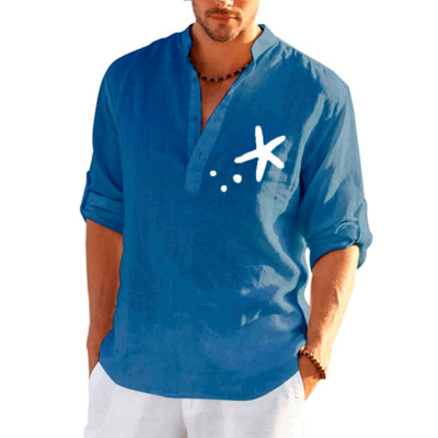 Nauji vyriški laisvalaikio lininiai marškiniai ilgomis rankovėmis Vienspalviai dideli medžio raštais vyriški laisvalaikio marškiniai Laisvi, didelio dydžio viršūnės