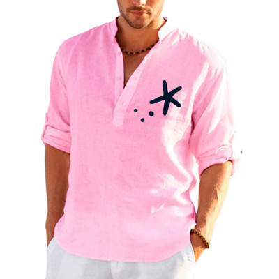 Nauji vyriški laisvalaikio lininiai marškiniai ilgomis rankovėmis Vienspalviai dideli medžio raštais vyriški laisvalaikio marškiniai Laisvi, didelio dydžio viršūnės