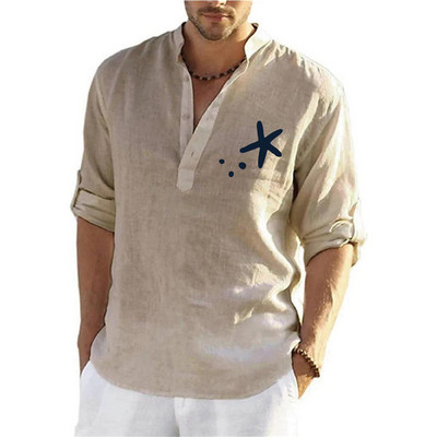 Nauji vyriški laisvalaikio lininiai marškiniai ilgomis rankovėmis Vienspalviai dideli medžio raštais vyriški laisvalaikio marškiniai Laisvi, didelio dydžio viršūnės