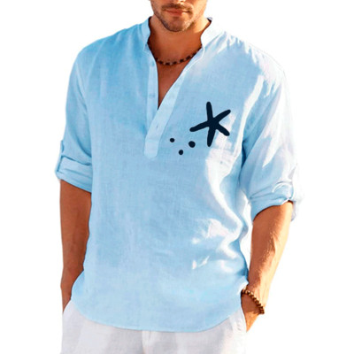 Nauji vyriški laisvalaikio lininiai marškiniai ilgomis rankovėmis Vienspalviai dideli medžio raštais vyriški laisvalaikio marškiniai Laisvi, didelio dydžio viršūnės